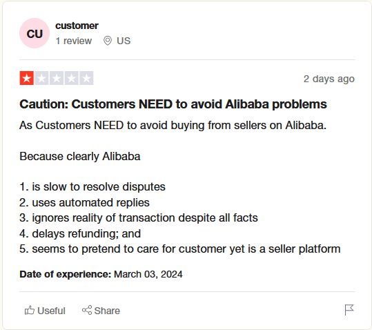 Alibaba reviews customer service