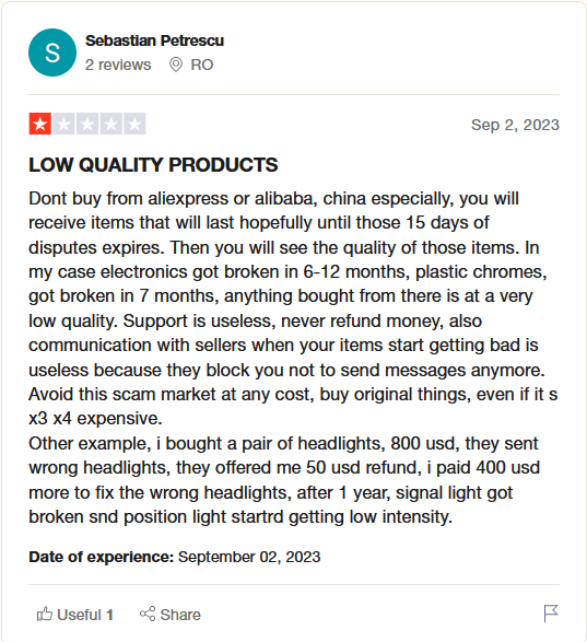 Aliexpress reviews poor quality